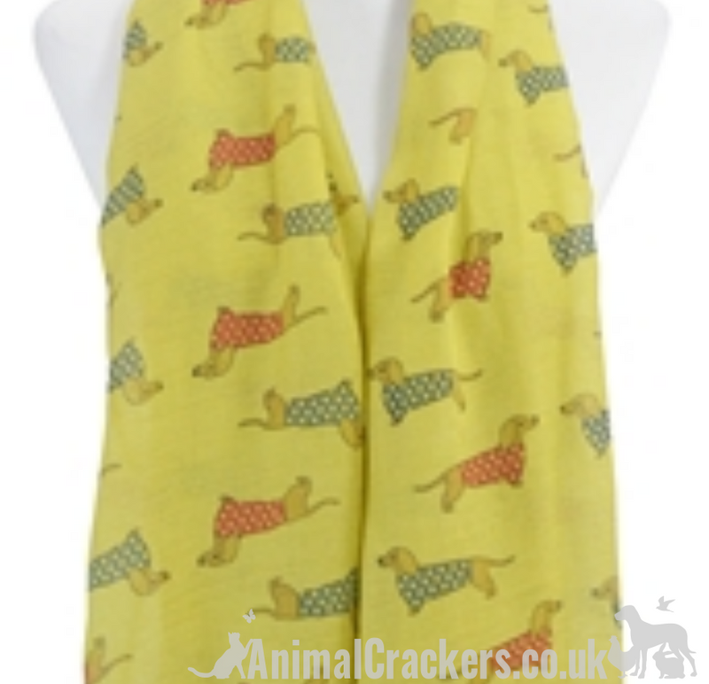 Ladies lightweight Dachshund in spotted coat print Scarf Sarong in choice of colours, great Sausage Dog lover gift!