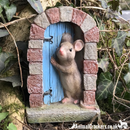 Cute Mouse in doorway fairy garden decoration (Blue Door)