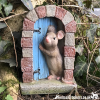 Cute Mouse in doorway fairy garden decoration (Blue Door)