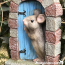 Cute Mouse in doorway fairy garden decoration (Blue Door)