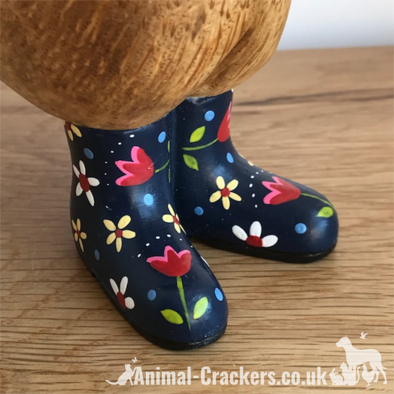 DCUK natural wood Duckling wearing Flower design Wellies in a choice of colours