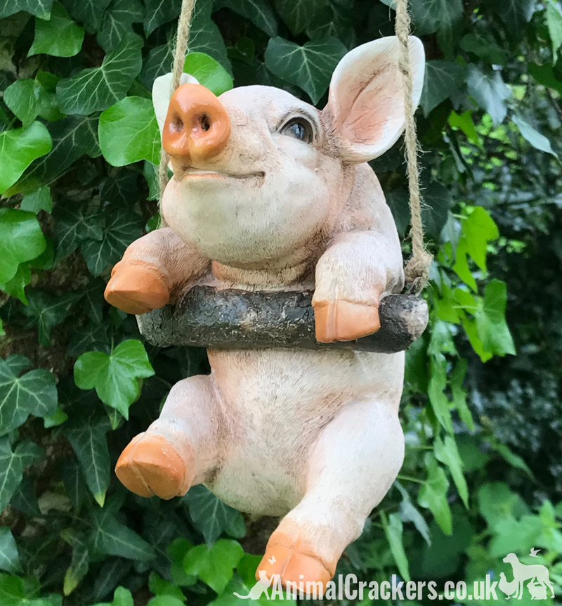 Hanging Piglet on rope novelty tree garden ornament decoration Pig lover gift