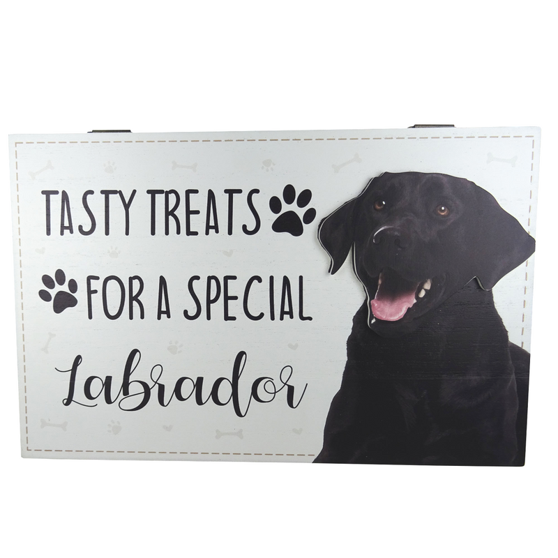 Dog Treat Box for Black Labrador, wooden food storage box container