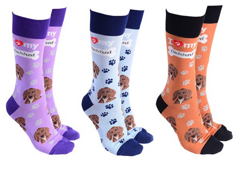 Dachshund design socks with 'I love my Dachshund' text, quality Unisex One Size stocking filler