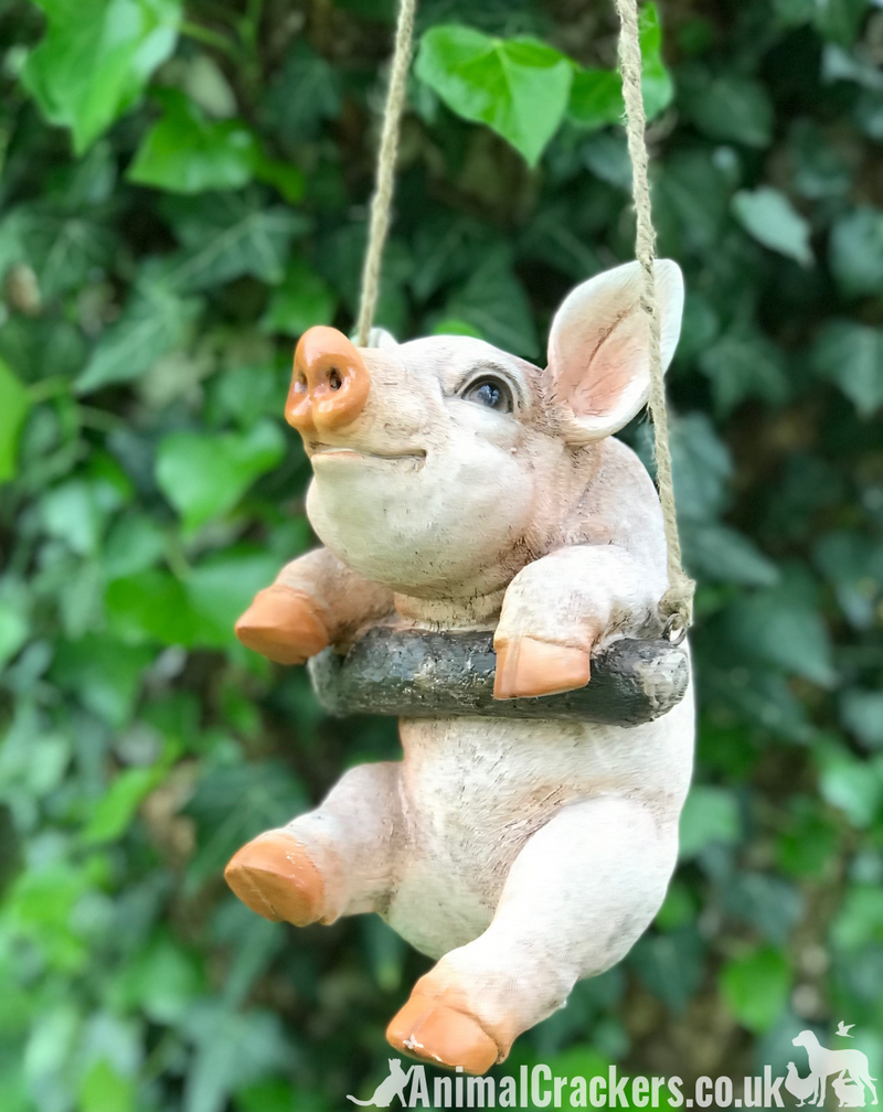 Hanging Piglet on rope novelty tree garden ornament decoration Pig lover gift
