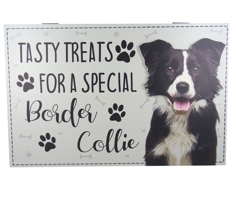 Dog Treat Box for Border Collie, wooden food storage box container