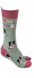 Sheepdog design socks with 'I love my Border Collie' text, quality Unisex One Size stocking filler
