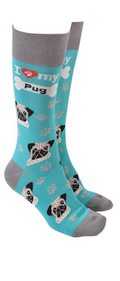 Pug design socks with 'I love my Pug' text, quality Unisex One Size stocking filler