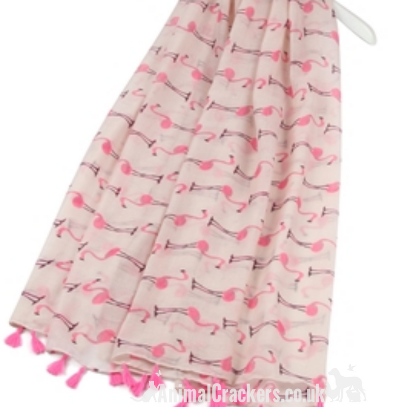 Ladies Flamingo tassel scarf sarong cotton mix in Pink or Mint Green