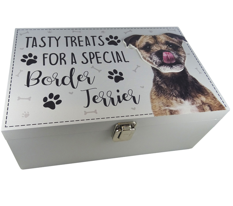 Dog Treat Box for  Border Terrier , wooden food storage box container