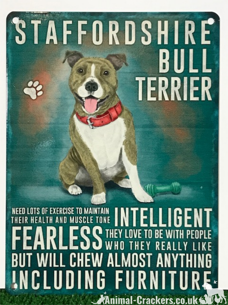 Vintage Style Metal Staffordshire Bull Terrier Staffy Staffie Sign Plaque 20cm