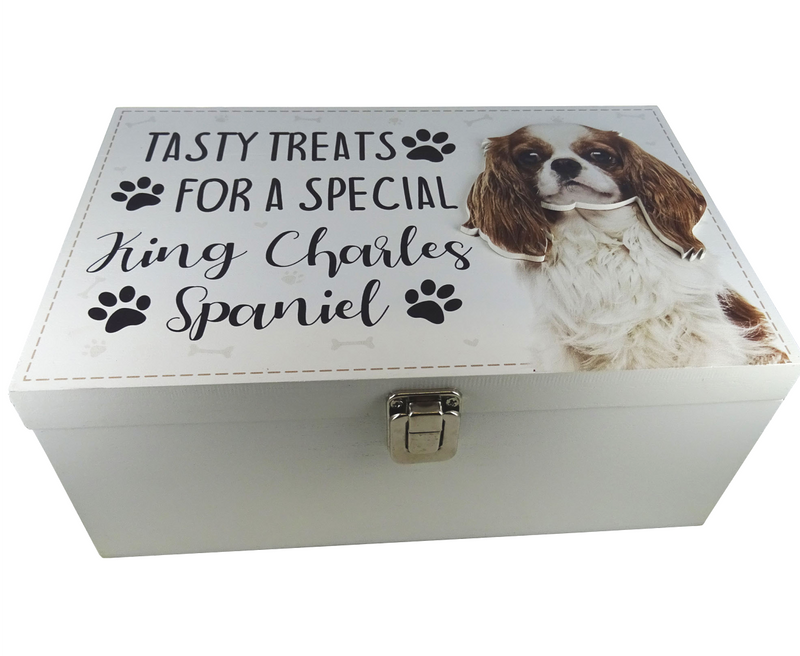 Dog Treat Box for King Charles Spaniel, wooden food storage box container