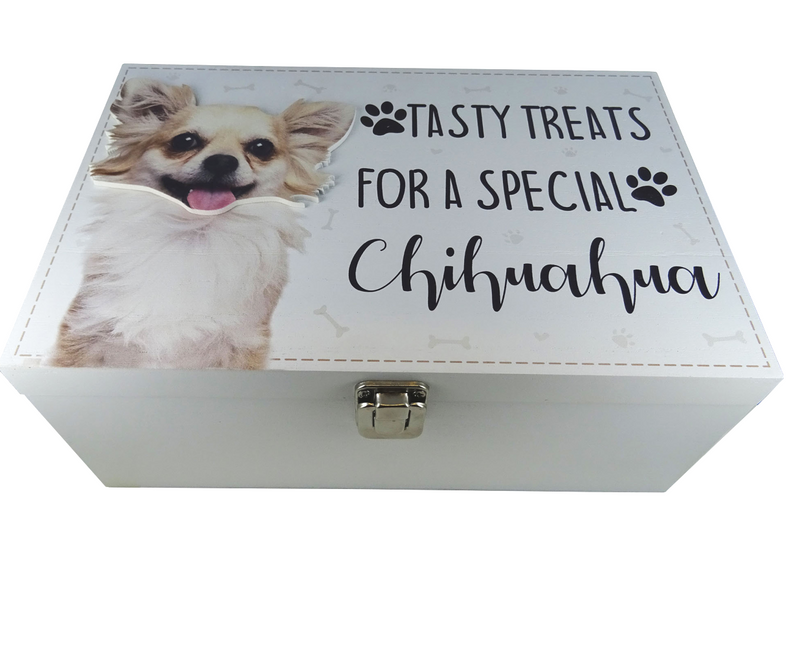 Dog Treat Box for Chihuahua, wooden food storage box container