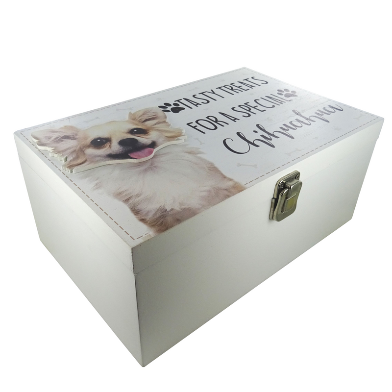 Dog Treat Box for Chihuahua, wooden food storage box container