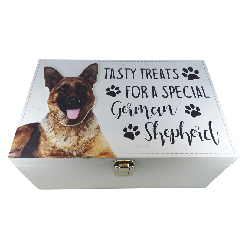 Dog Treat Box for German Shepherd, wooden food storage box container