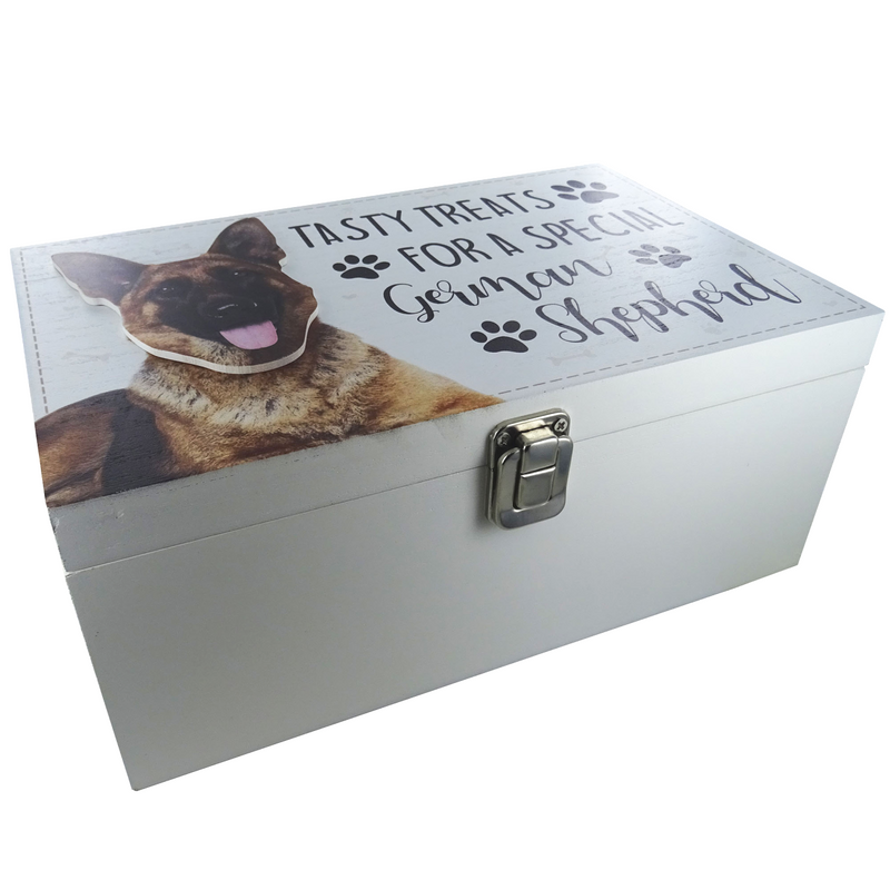 Dog Treat Box for German Shepherd, wooden food storage box container