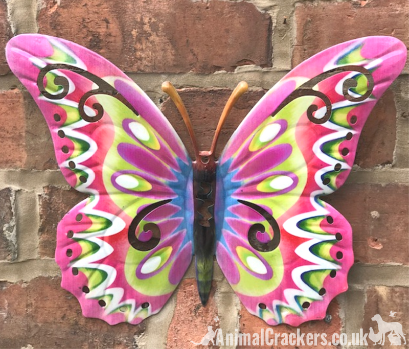 4 LARGE (35cm) metal Butterfly wall art decorations, in Purple, Pinks and Blue multi-colours