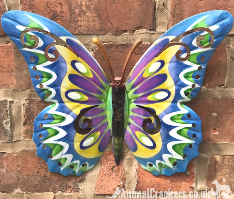 4 LARGE (35cm) metal Butterfly wall art decorations, in Purple, Pinks and Blue multi-colours