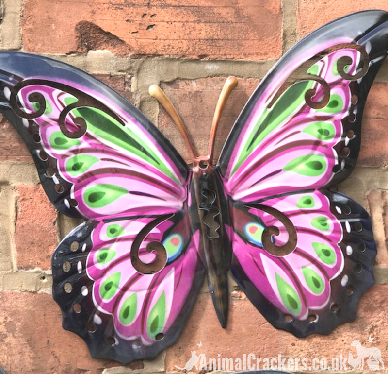 4 LARGE (35cm) metal Butterfly wall art decorations, in Purple, Pinks and Blue multi-colours