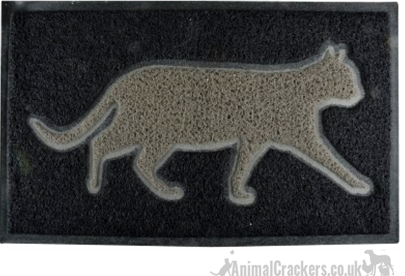 Grey PVC loop Doormat mud /dirt trapper door mat in quirky Cat design, available in 2 colour themes, great novelty Cat lover gift