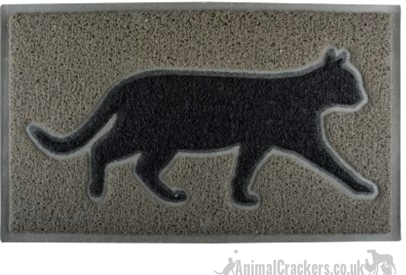 Grey PVC loop Doormat mud /dirt trapper door mat in quirky Cat design, available in 2 colour themes, great novelty Cat lover gift
