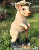 Large 40cm Pig in Wellies with spade ornament, quirky pig lover gardener decoration gift