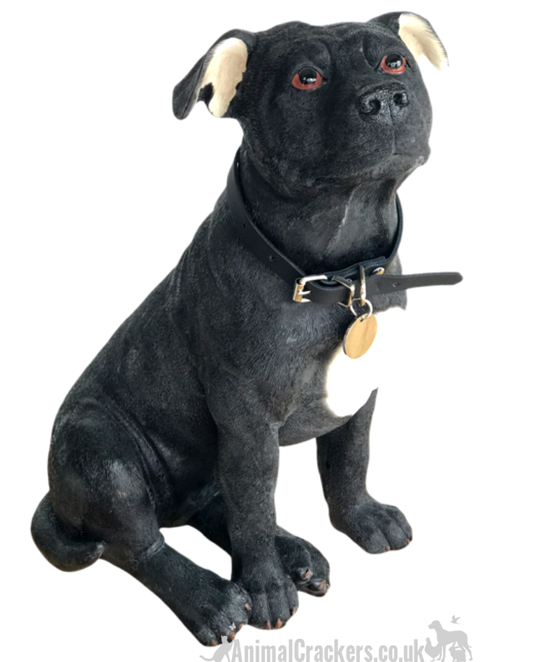 Extra large 26cm Black & White Staffy Staffordshire Bull Terrier ornament from the Leonardo 'Walkies' range