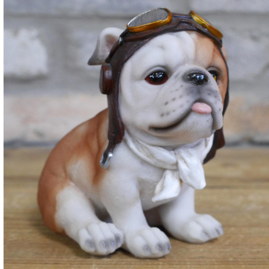 English Bulldog Puppy Dog wearing Pilot hat goggles ornament novelty Bulldog lover gift