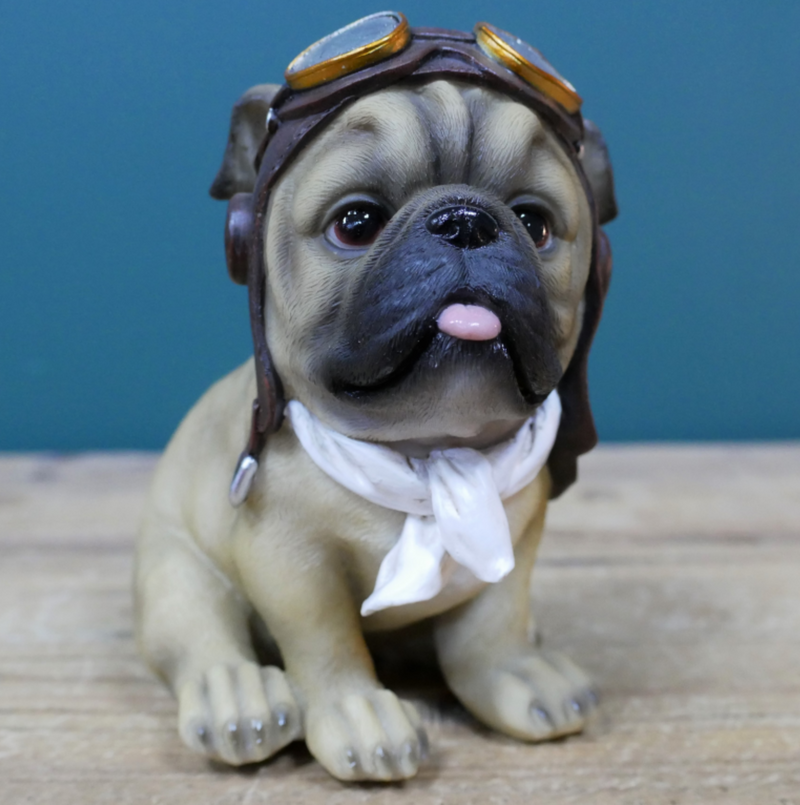 Pug Puppy Dog wearing Pilot hat & goggles ornament, novelty Dog lover gift