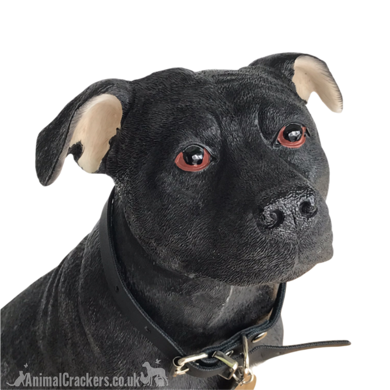 Extra large 26cm Black & White Staffy Staffordshire Bull Terrier ornament from the Leonardo 'Walkies' range