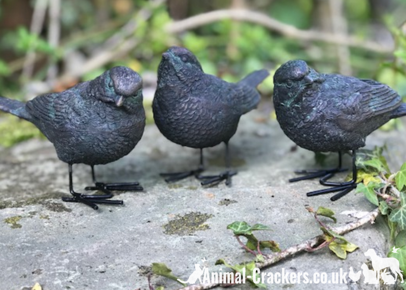 SET OF 3 bronze effect birds, sparrow, blue tit, robin lover indoor or outdoor decoration