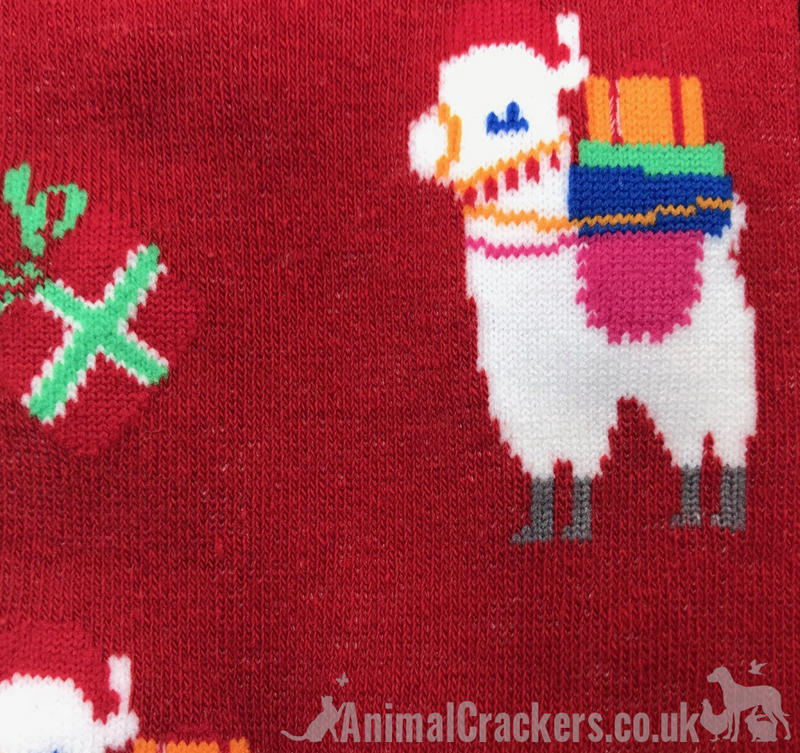Novelty Christmas Llama Alpaca design socks, Unisex and One Size, quality cotton mix socks from 'Sock Society'