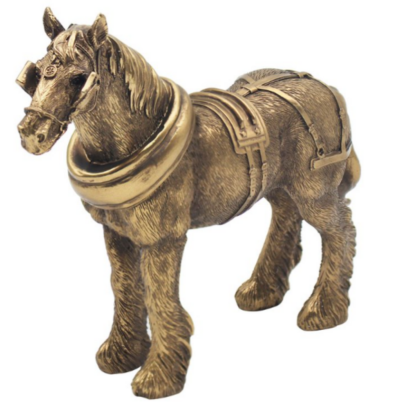 Shire Horse in harness figurine, from the Leonardo Bronzed Reflections range, gift boxed