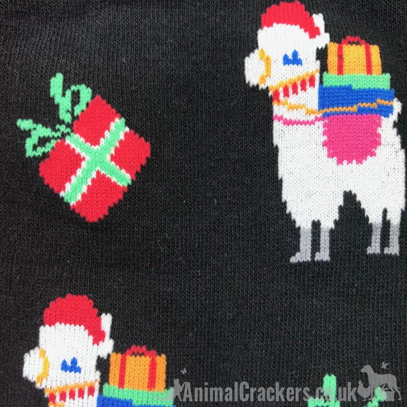 Novelty Christmas Llama Alpaca design socks, Unisex and One Size, quality cotton mix socks from 'Sock Society'