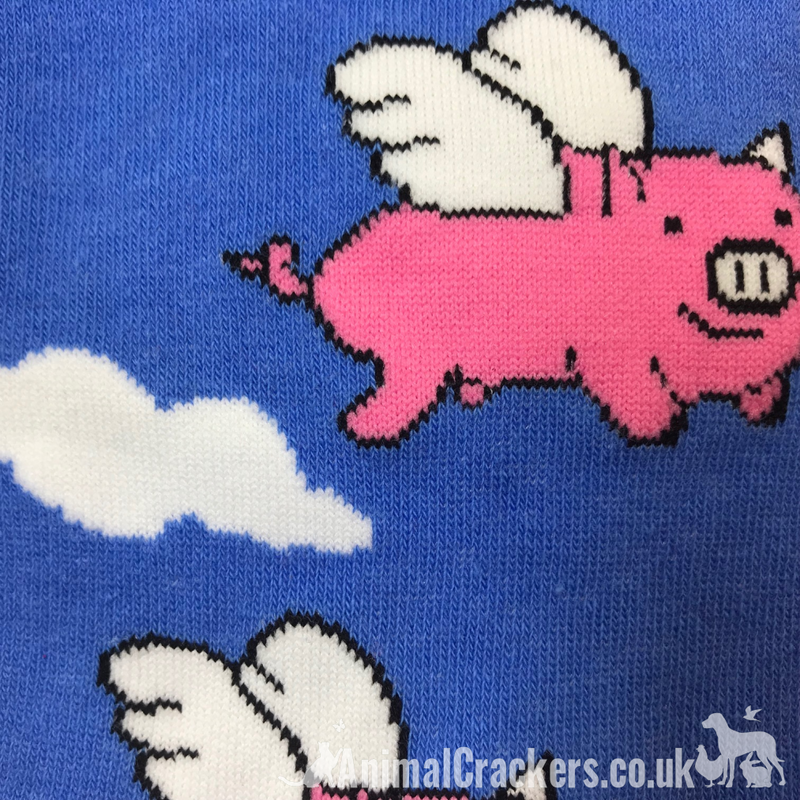 Novelty bright colour 'Flying Pig' Pig design socks form the Sock Society, Unisex & One Size fits all, quality Pig lover gift/stocking filler