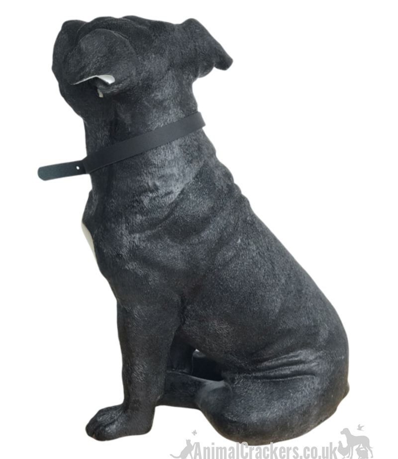 Extra large 26cm Black & White Staffy Staffordshire Bull Terrier ornament from the Leonardo 'Walkies' range