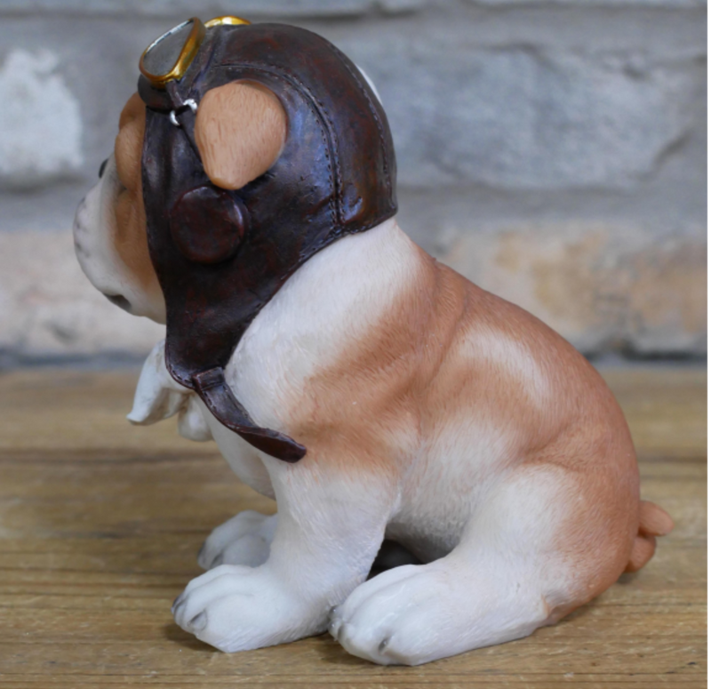 English Bulldog Puppy Dog wearing Pilot hat & goggles ornament, novelty Bulldog lover gift