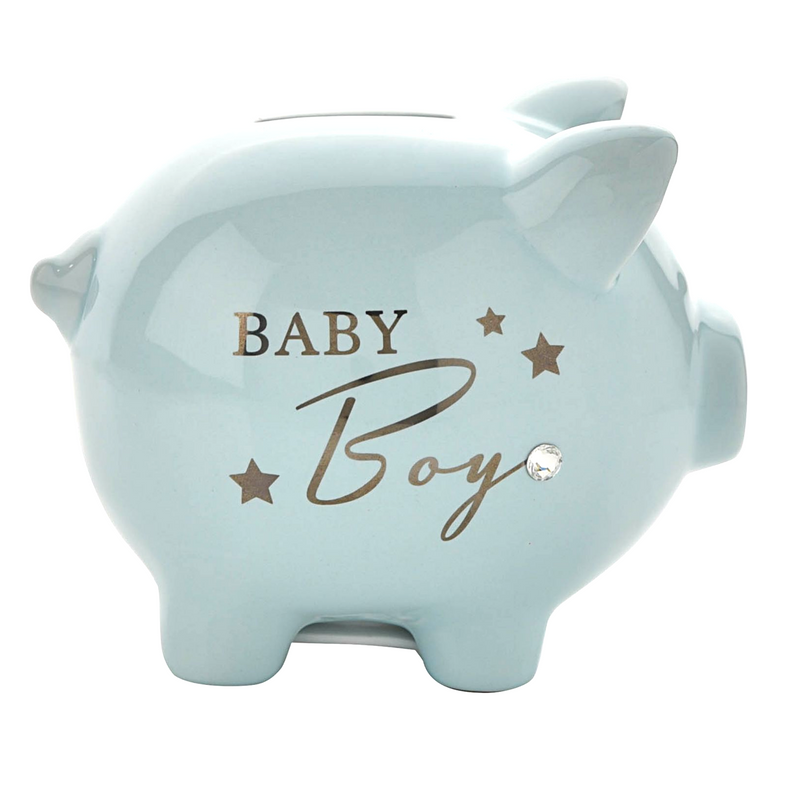 Ceramic Piggy Bank Money Box in Pink or Blue (Baby Girl or Boy text) lovely new baby, Christening or Baby Shower gift