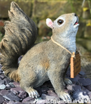Cheeky Squirrel with removable 'Bird Feeder's Empty' sign garden ornament