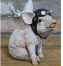Flying Angel Pig wearing Pilot hat & goggles ornament, novelty Pig lover gift