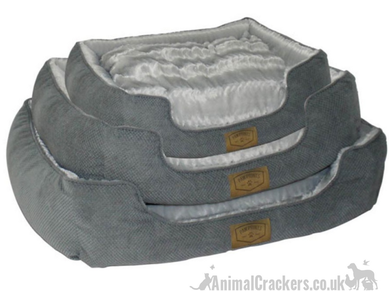 SPECIAL OFFER - Luxury Grey washable Pet Bed with warm soft faux fur lining and waterproof non-slip base - available in 3 sizes