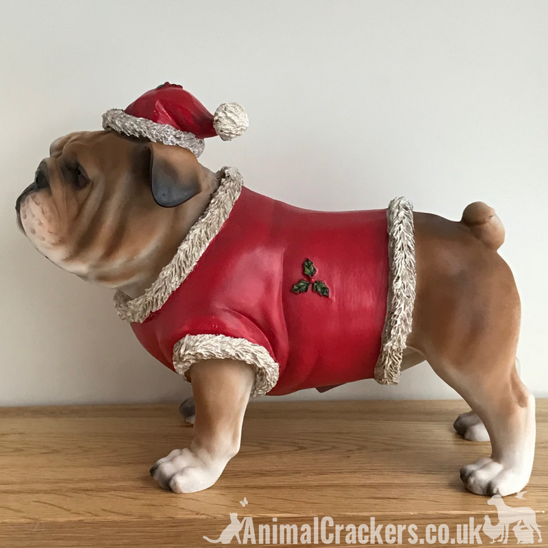 Large English British Bulldog Dog Christmas festive outfit ornament decoration