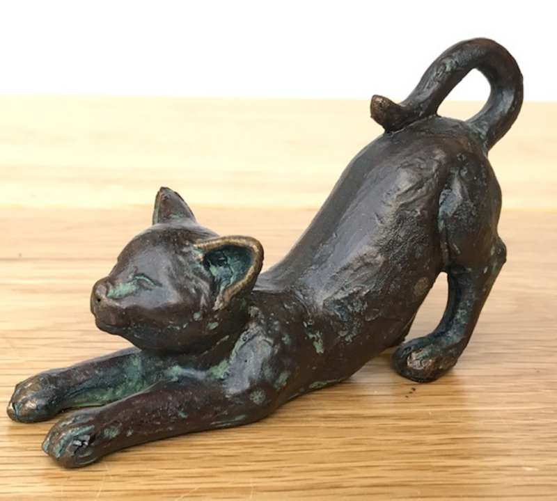 SET OF 4 cute old brass effect CAT ornaments in different poses, great cat lover gift