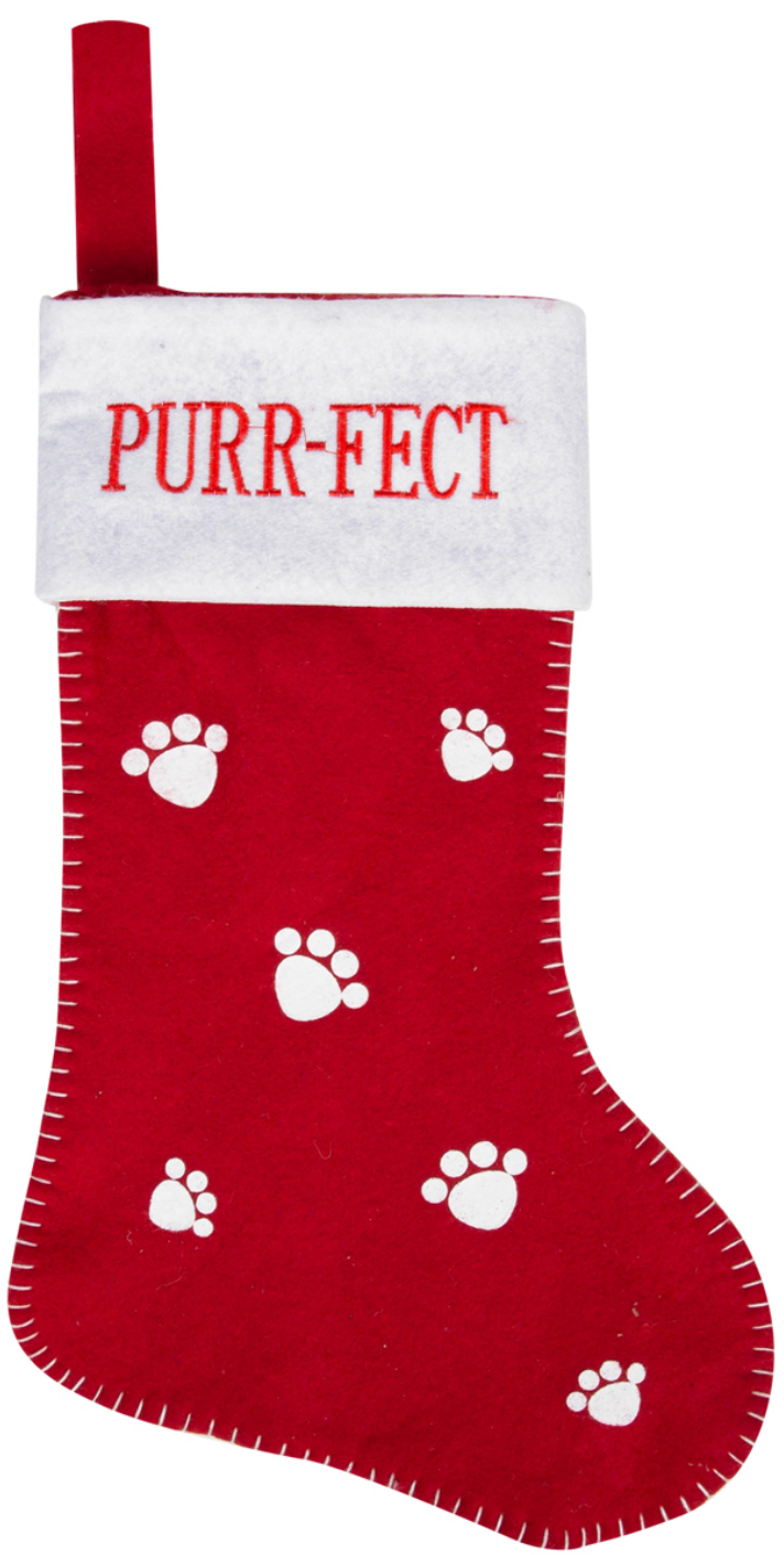 Felt 'PURR-FECT' design Christmas Stocking novelty festive decoration Pet or Cat lover gift