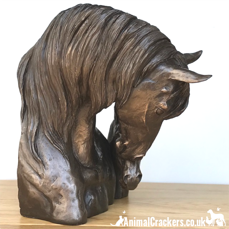 Cold cast bronze Mare & Foal Heads sculpture by David Geenty, fabulous Horse or Pony lover gift, a real statement piece