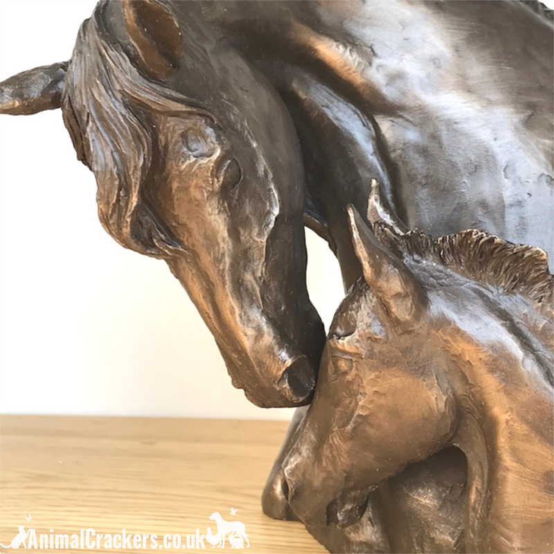 Cold cast bronze Mare & Foal Heads sculpture by David Geenty, fabulous Horse or Pony lover gift, a real statement piece
