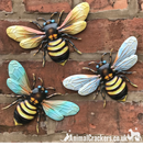 3 x 18cm mixed colour metal Bees, bright colour garden decoration, novelty Bee lover gift