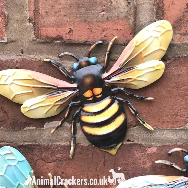 3 x 18cm mixed colour metal Bees, bright colour garden decoration, novelty Bee lover gift