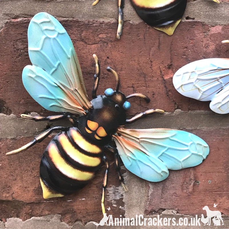3 x 18cm metal Bees, bright colour garden decoration, novelty Bee lover gift