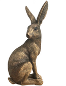 Leonardo Reflections Bronzed range large 22cm high bronze effect Sitting Hare ornament figurine, in quality gold gift box